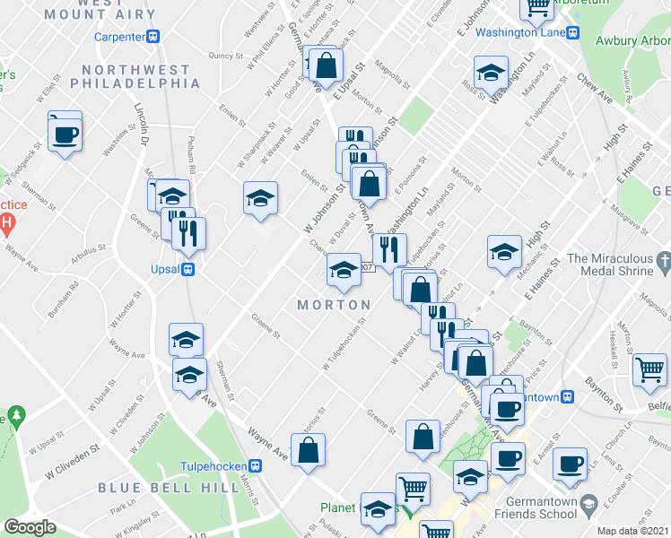 map of restaurants, bars, coffee shops, grocery stores, and more near 6330 Cherokee Street in Philadelphia