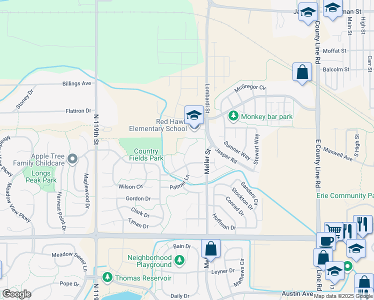 map of restaurants, bars, coffee shops, grocery stores, and more near 103 Kolar Court in Erie