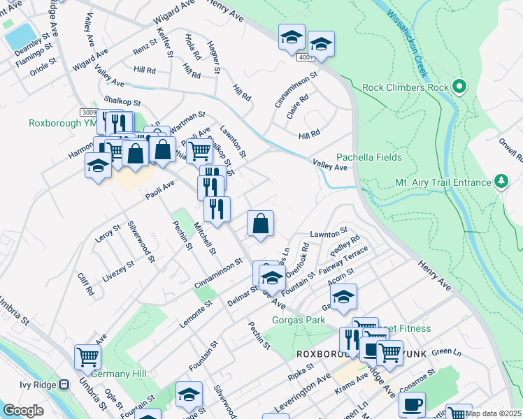 map of restaurants, bars, coffee shops, grocery stores, and more near 551 Fairthorne Avenue in Philadelphia