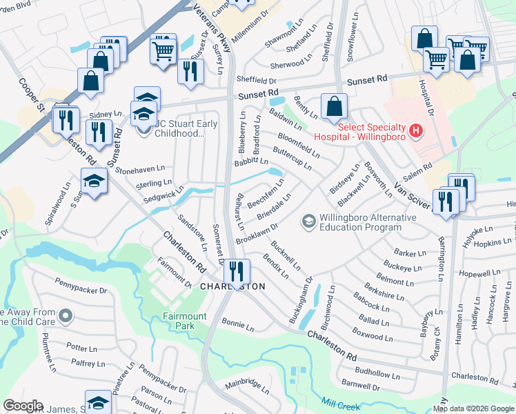 map of restaurants, bars, coffee shops, grocery stores, and more near 16 Beechfern Lane in Willingboro