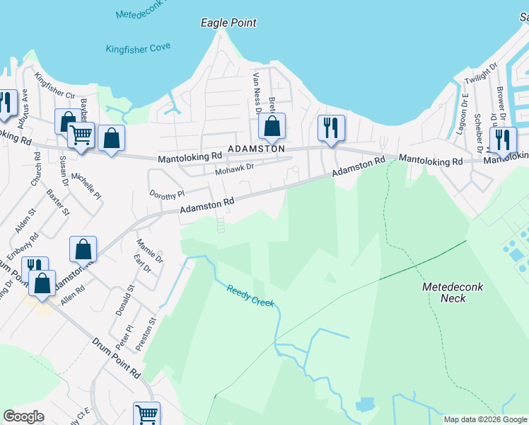 map of restaurants, bars, coffee shops, grocery stores, and more near 437 Adamston Road in Brick Township