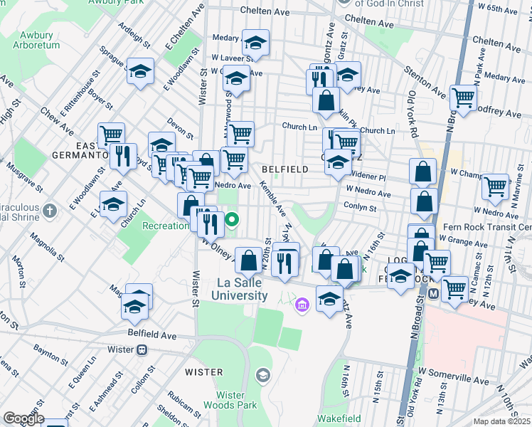 map of restaurants, bars, coffee shops, grocery stores, and more near 5762 North 20th Street in Philadelphia