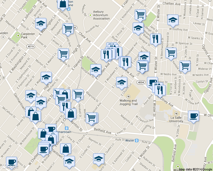 map of restaurants, bars, coffee shops, grocery stores, and more near 5629 Musgrave Street in Philadelphia