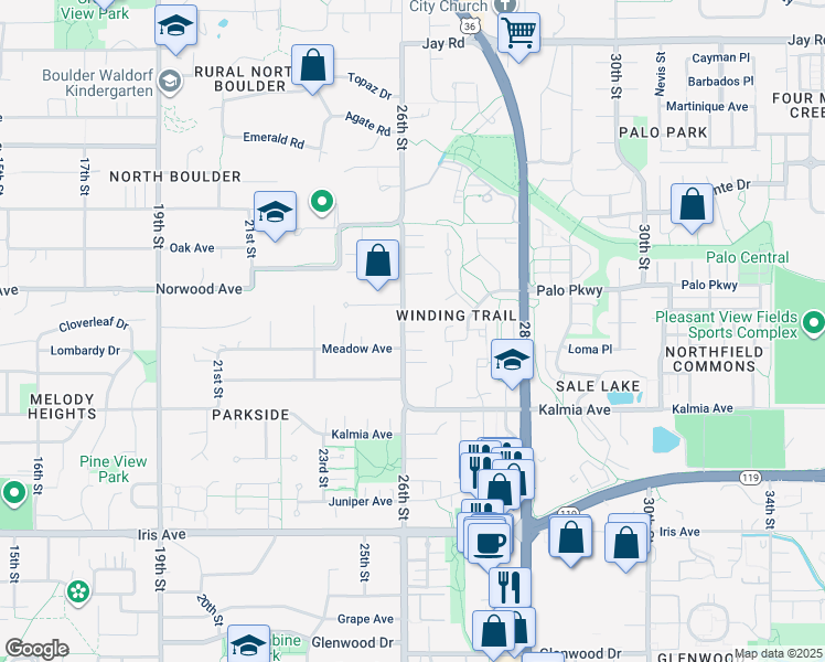 map of restaurants, bars, coffee shops, grocery stores, and more near 3754 26th Street in Boulder