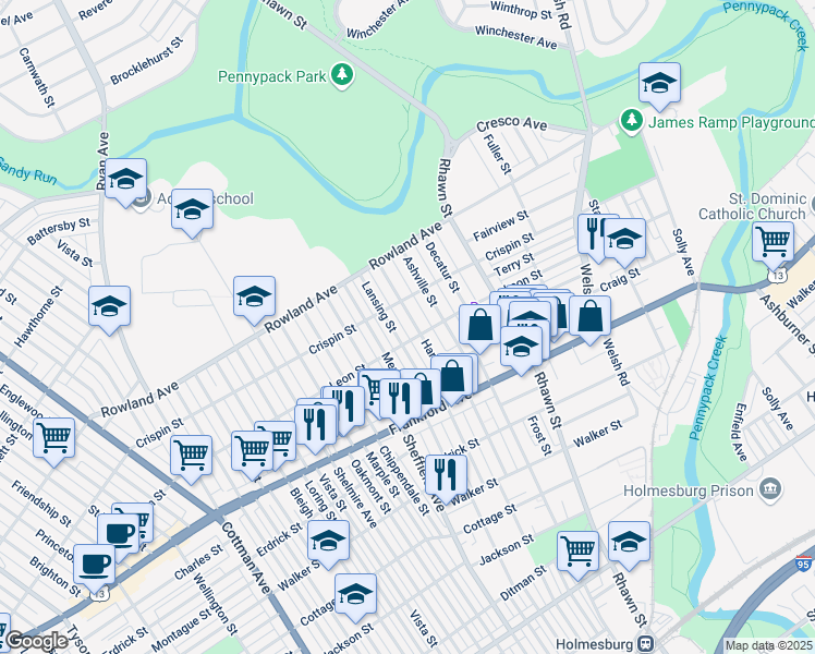 map of restaurants, bars, coffee shops, grocery stores, and more near 3428 Hartel Avenue in Philadelphia