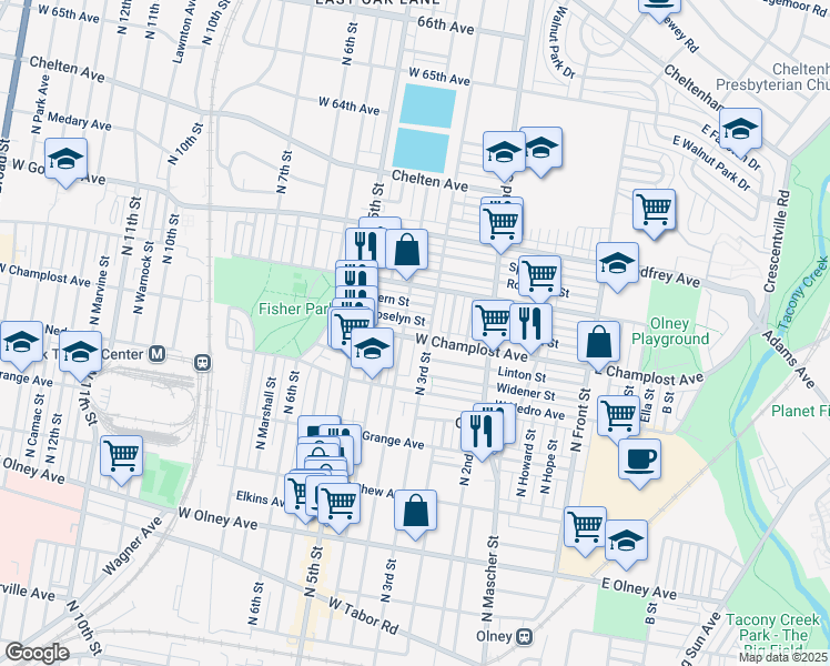 map of restaurants, bars, coffee shops, grocery stores, and more near 317 West Champlost Avenue in Philadelphia