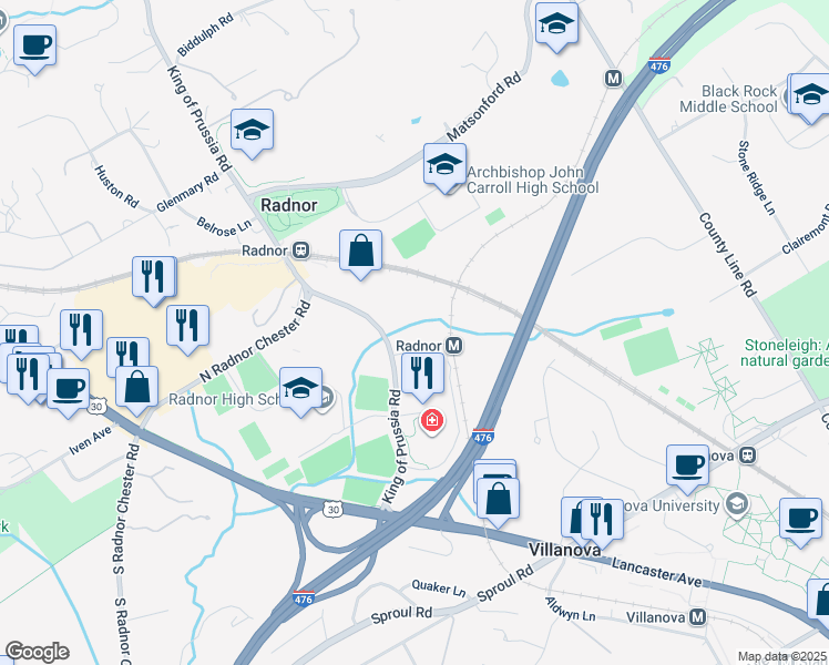 map of restaurants, bars, coffee shops, grocery stores, and more near in Wayne