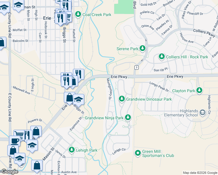 map of restaurants, bars, coffee shops, grocery stores, and more near 118 Montgomery Drive in Erie