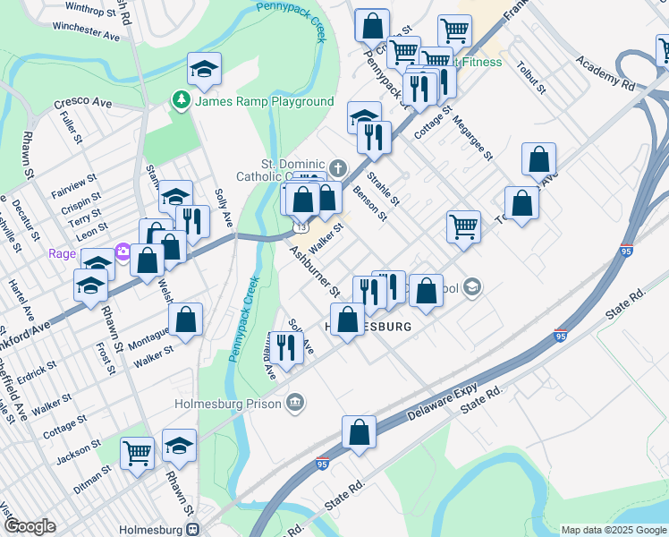 map of restaurants, bars, coffee shops, grocery stores, and more near 8411 Jackson Street in Philadelphia