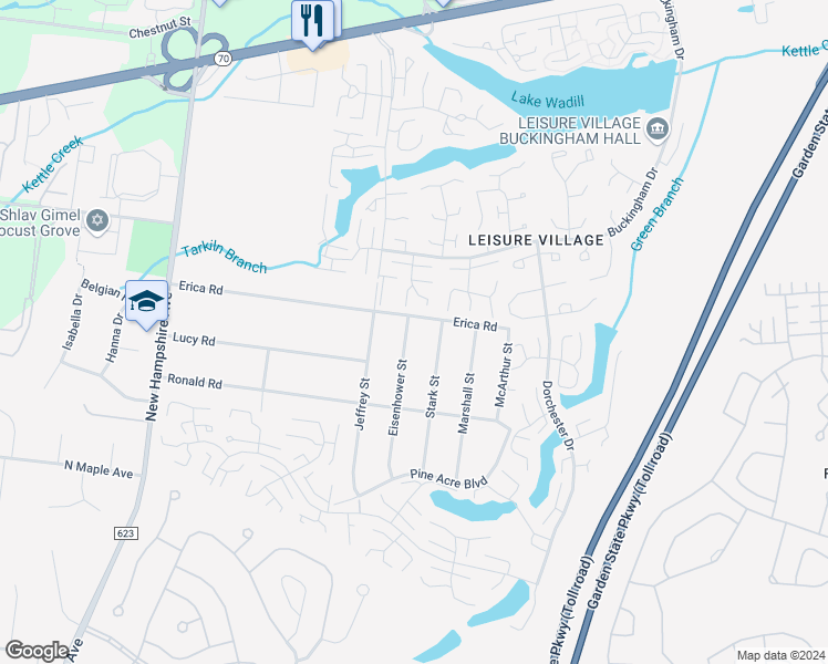 map of restaurants, bars, coffee shops, grocery stores, and more near 1303 Eisenhower Street in Lakewood Township