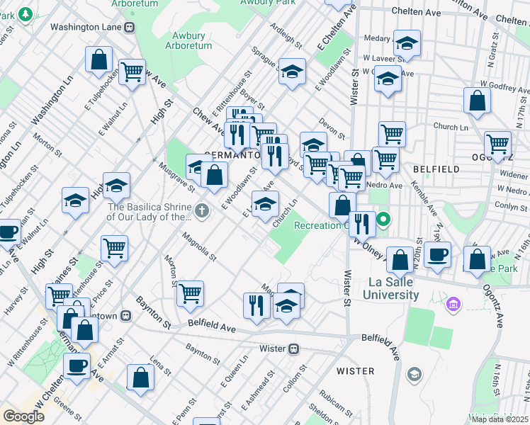 map of restaurants, bars, coffee shops, grocery stores, and more near 704 East Locust Avenue in Philadelphia