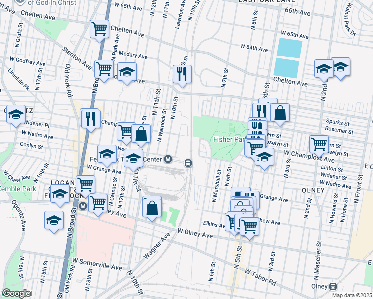 map of restaurants, bars, coffee shops, grocery stores, and more near 901 West Nedro Avenue in Philadelphia
