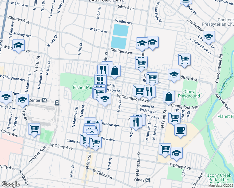 map of restaurants, bars, coffee shops, grocery stores, and more near 317 West Champlost Avenue in Philadelphia