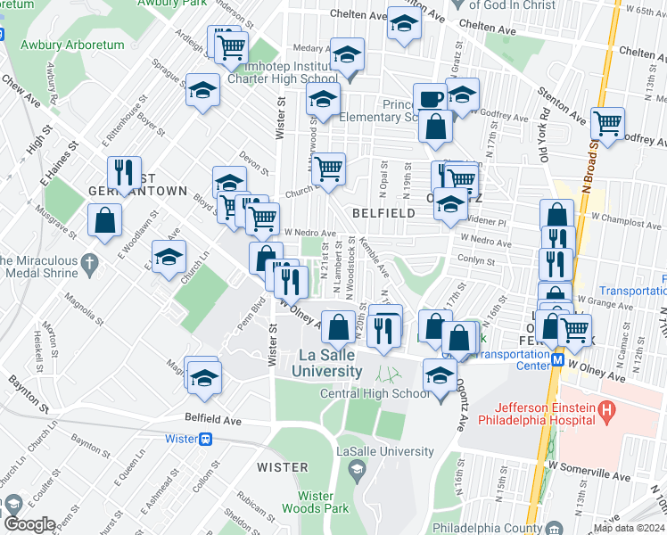 map of restaurants, bars, coffee shops, grocery stores, and more near 2048 Conlyn Street in Philadelphia