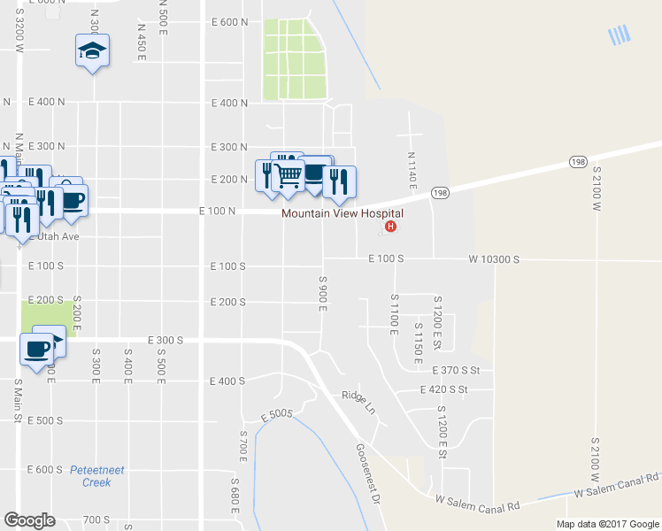 map of restaurants, bars, coffee shops, grocery stores, and more near 97 South 900 East in Payson