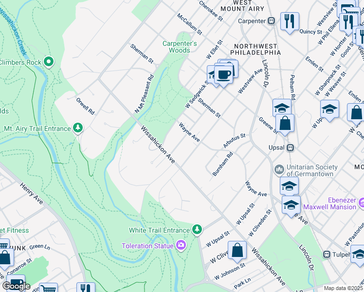 map of restaurants, bars, coffee shops, grocery stores, and more near 828 Carpenter Lane in Philadelphia