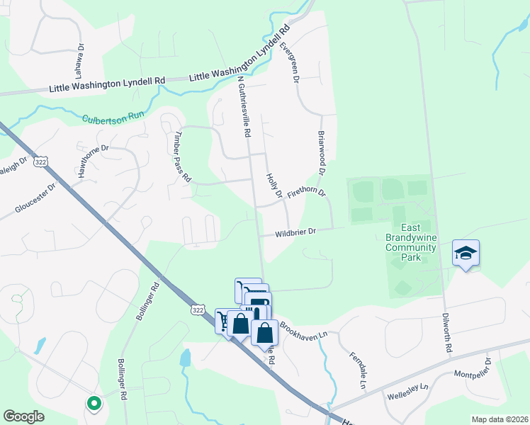 map of restaurants, bars, coffee shops, grocery stores, and more near 101 Firethorn Drive in Downingtown