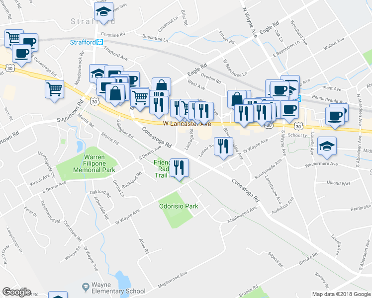 map of restaurants, bars, coffee shops, grocery stores, and more near 139 Lantoga Road in Wayne