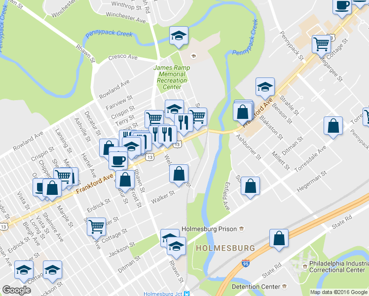 map of restaurants, bars, coffee shops, grocery stores, and more near 8137 Frankford Avenue in Philadelphia