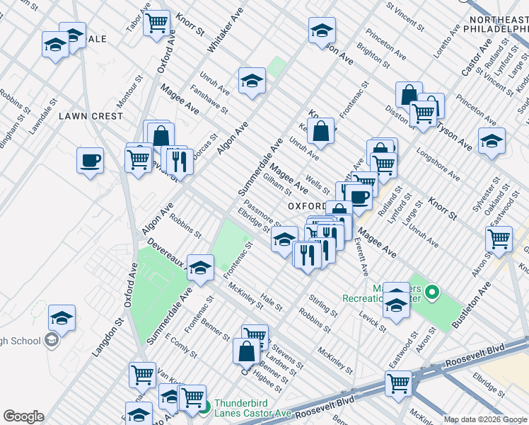 map of restaurants, bars, coffee shops, grocery stores, and more near 1232 Passmore Street in Philadelphia
