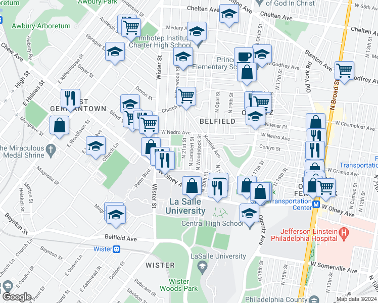 map of restaurants, bars, coffee shops, grocery stores, and more near 2048 Conlyn Street in Philadelphia