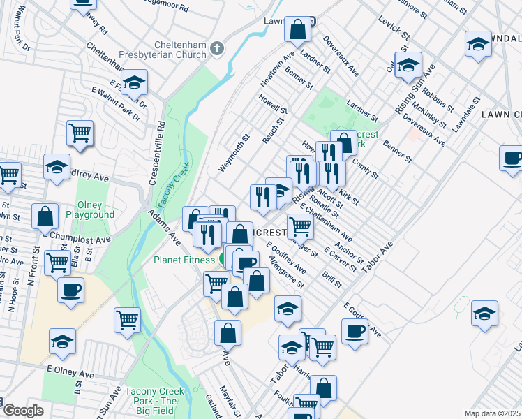 map of restaurants, bars, coffee shops, grocery stores, and more near 425 Sanger Street in Philadelphia