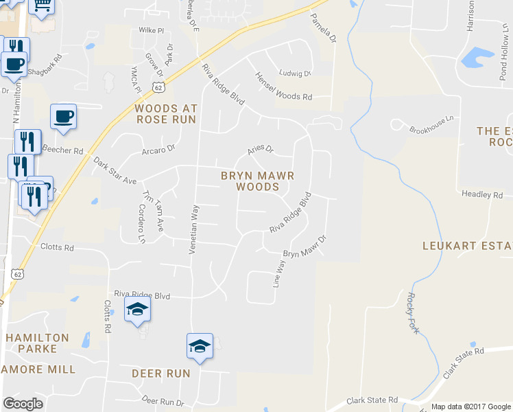 map of restaurants, bars, coffee shops, grocery stores, and more near 850 Moon Glow Court in Columbus