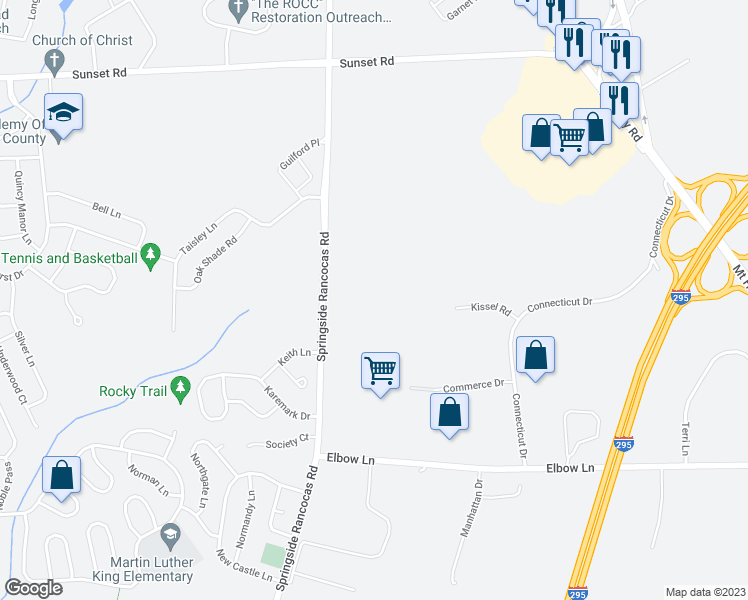 map of restaurants, bars, coffee shops, grocery stores, and more near 2305 Rancocas Road in Burlington