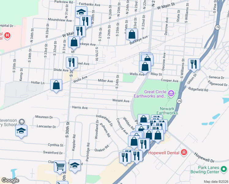 map of restaurants, bars, coffee shops, grocery stores, and more near 875 Idlewilde Avenue in Newark