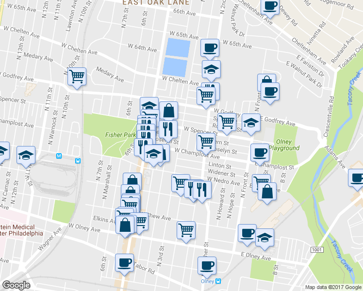 map of restaurants, bars, coffee shops, grocery stores, and more near 6013 North 3rd Street in Philadelphia