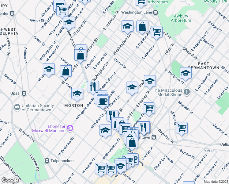 map of restaurants, bars, coffee shops, grocery stores, and more near 100 Herman Street in Philadelphia