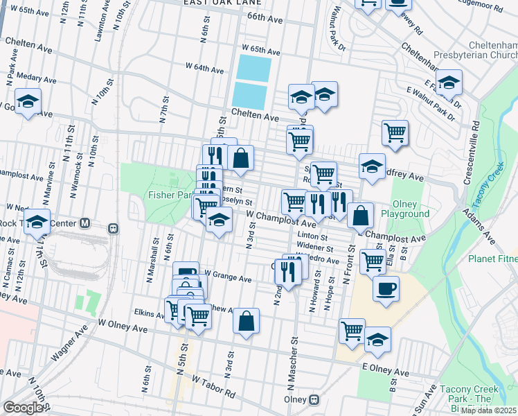 map of restaurants, bars, coffee shops, grocery stores, and more near 6013 North 3rd Street in Philadelphia