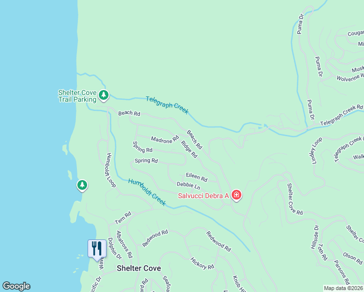 map of restaurants, bars, coffee shops, grocery stores, and more near 374 Ridge Rd in Whitethorn