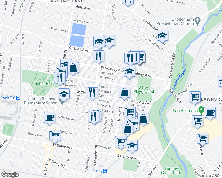 map of restaurants, bars, coffee shops, grocery stores, and more near 6033 North Mascher Street in Philadelphia