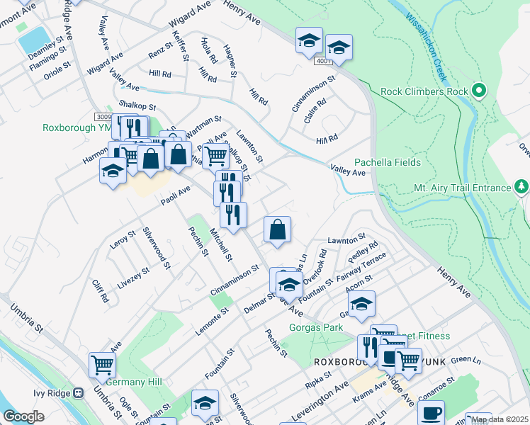 map of restaurants, bars, coffee shops, grocery stores, and more near 542 Fairthorne Avenue in Philadelphia