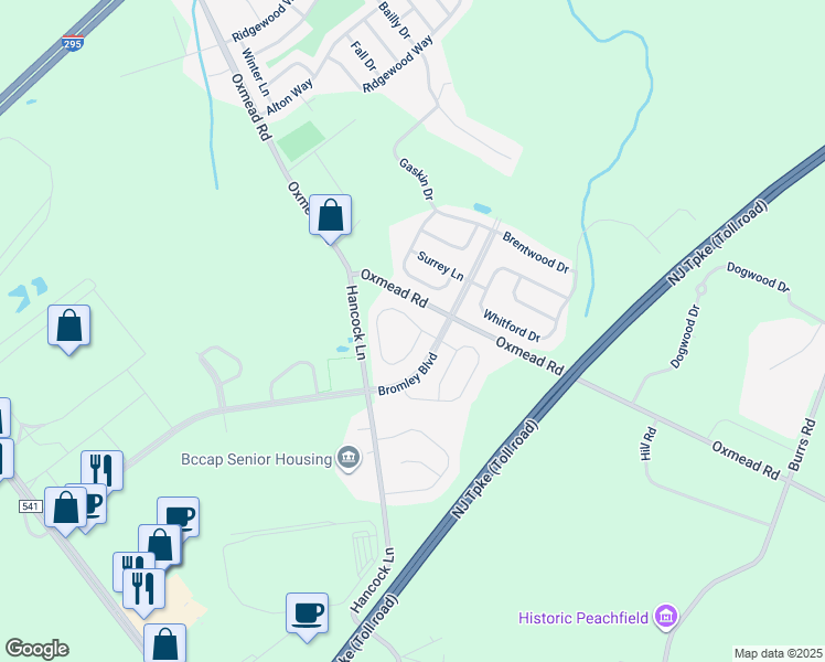 map of restaurants, bars, coffee shops, grocery stores, and more near 47 Goldspire Lane in Burlington