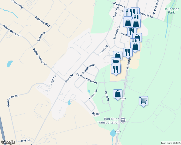 map of restaurants, bars, coffee shops, grocery stores, and more near 40 Evergreen Terrace in Manchester