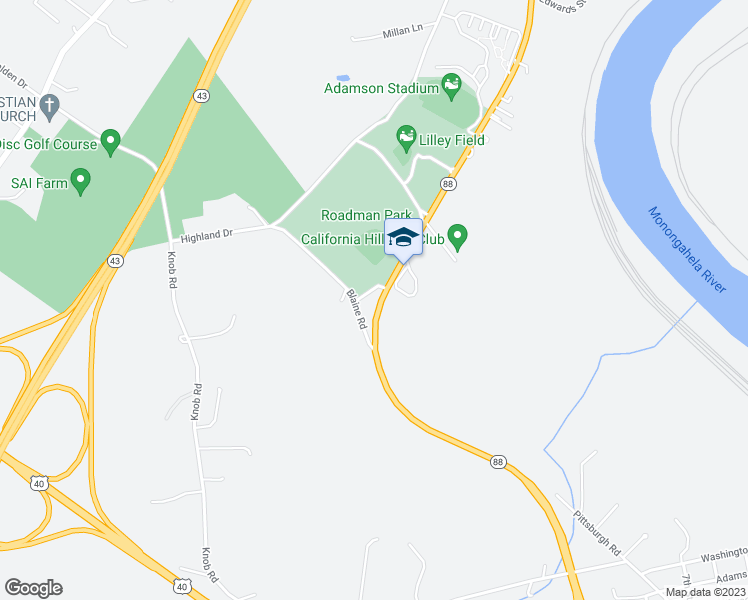 map of restaurants, bars, coffee shops, grocery stores, and more near 118 North Blaine Road in Brownsville