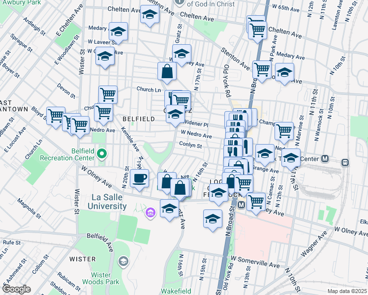 map of restaurants, bars, coffee shops, grocery stores, and more near 1702 Conlyn Street in Philadelphia