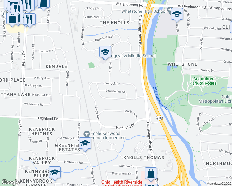 map of restaurants, bars, coffee shops, grocery stores, and more near 679 Beautyview Court in Columbus