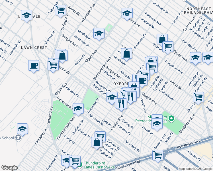 map of restaurants, bars, coffee shops, grocery stores, and more near 1305 Hellerman Street in Philadelphia