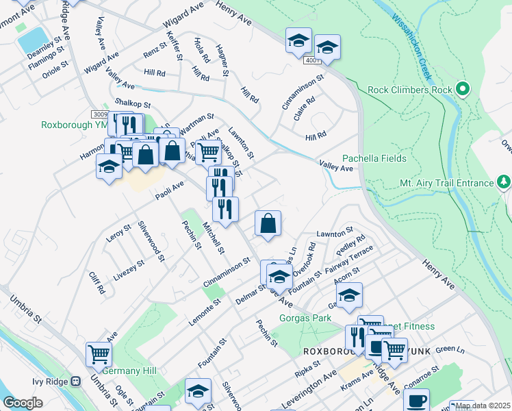 map of restaurants, bars, coffee shops, grocery stores, and more near 542 Fairthorne Avenue in Philadelphia