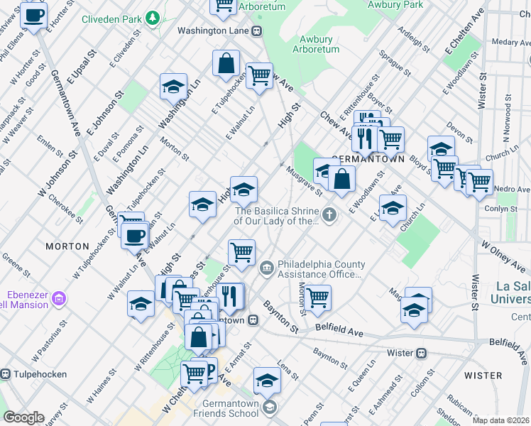 map of restaurants, bars, coffee shops, grocery stores, and more near 463 East Rittenhouse Street in Philadelphia