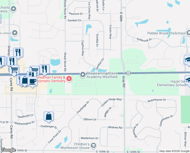 map of restaurants, bars, coffee shops, grocery stores, and more near 4301 Westfield Road in Noblesville