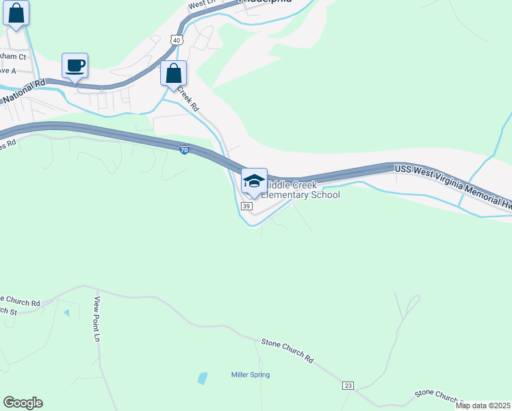 map of restaurants, bars, coffee shops, grocery stores, and more near 579 Middle Creek Road in Triadelphia