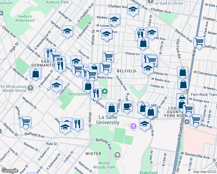 map of restaurants, bars, coffee shops, grocery stores, and more near 2044 Conlyn Street in Philadelphia