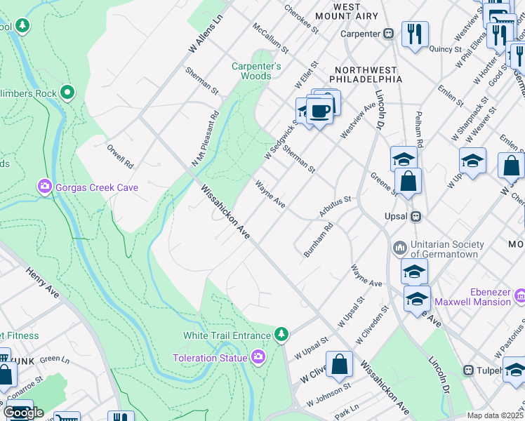 map of restaurants, bars, coffee shops, grocery stores, and more near 828 Carpenter Lane in Philadelphia