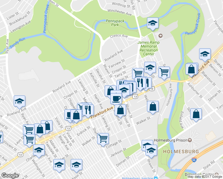 map of restaurants, bars, coffee shops, grocery stores, and more near 3519 Decatur Street in Philadelphia
