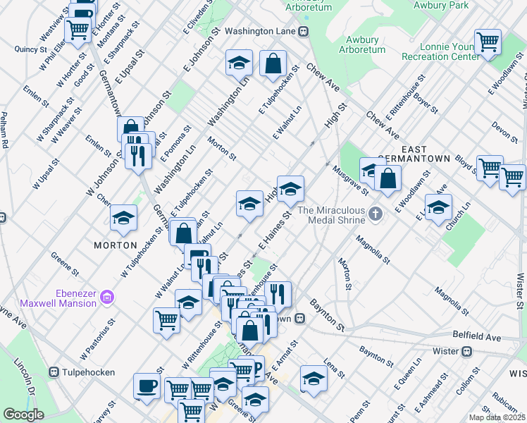 map of restaurants, bars, coffee shops, grocery stores, and more near 260 High Street in Philadelphia