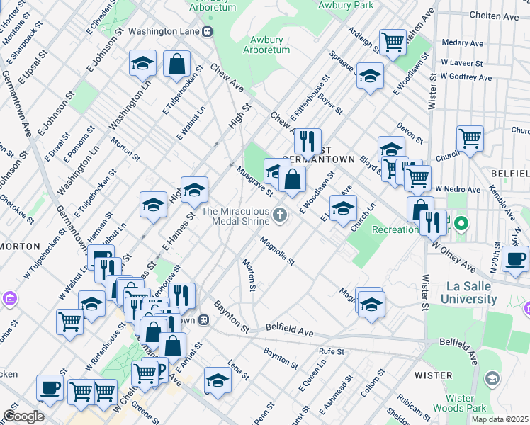map of restaurants, bars, coffee shops, grocery stores, and more near 535 East Chelten Avenue in Philadelphia